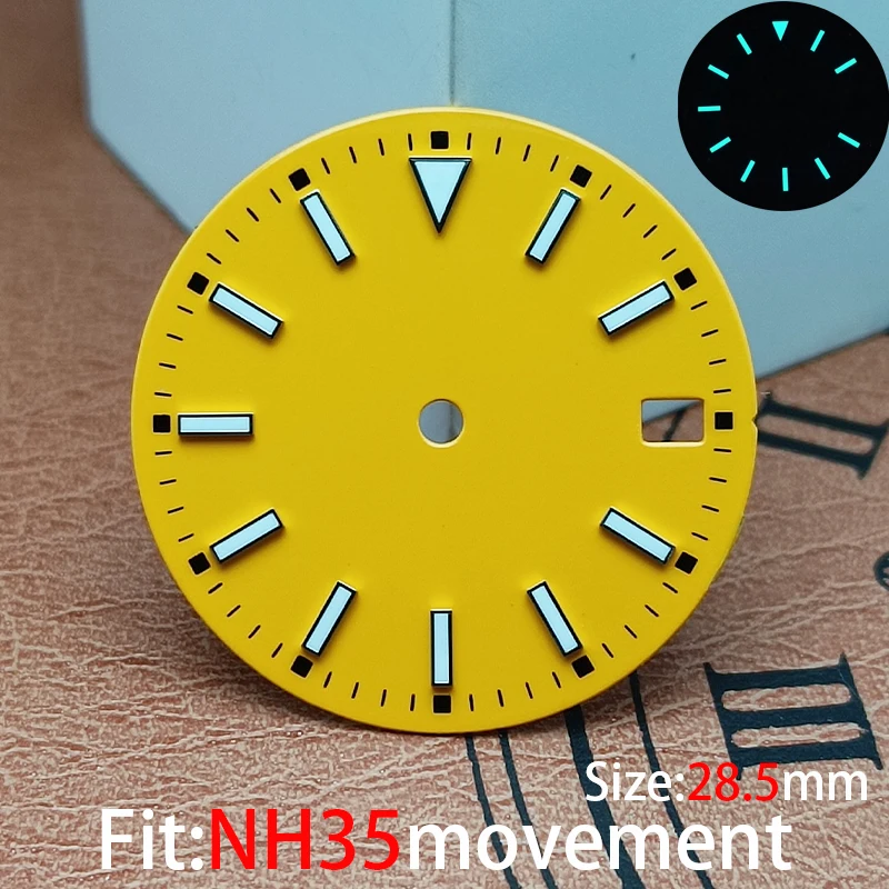 28.5mm sterile luminous yellow black blue green watch dial is suitable for NH35/8215/2836 movement watch accessories