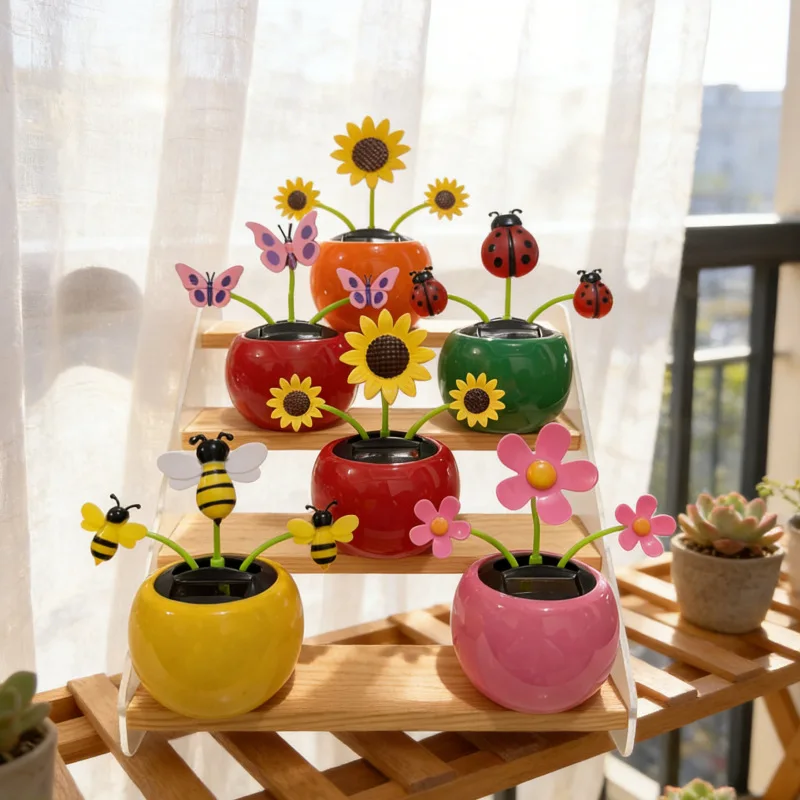 Car Ornament Solar Sunflower Ornaments Swaying Honey Bee Decoration Bedroom Decor Items Swinging Ornaments Flower Bobblehead