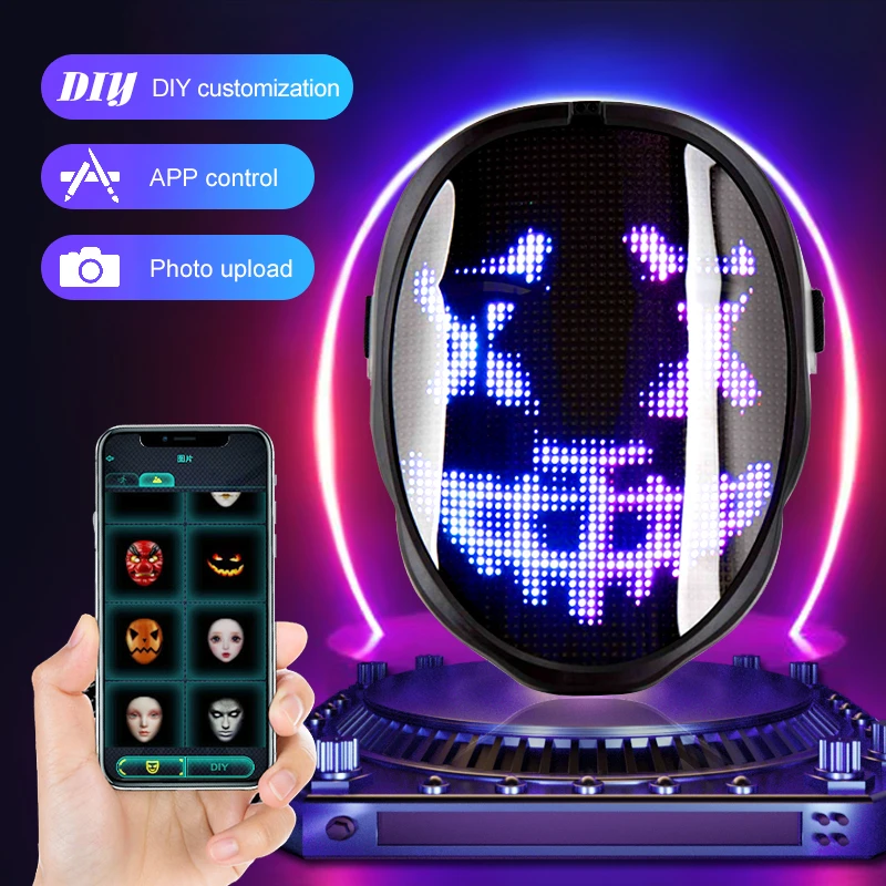 

RGB Light Up LED Mask Bluetooth APP Control Smart LED Face Masks Diy Picture Animation Text Gesture Control for Christmas Party