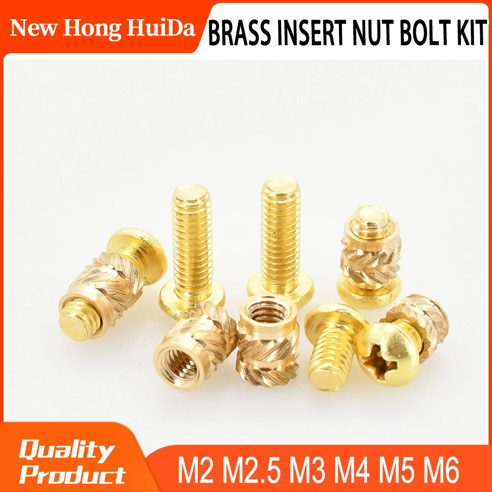 Brass Heat Threaded Insert Nut and Screw Bolt Set M2 M2.5 M3 M4 M5 M6 Knurled Hot Melt Laptop Notebook Insertion Nut 3D Printer