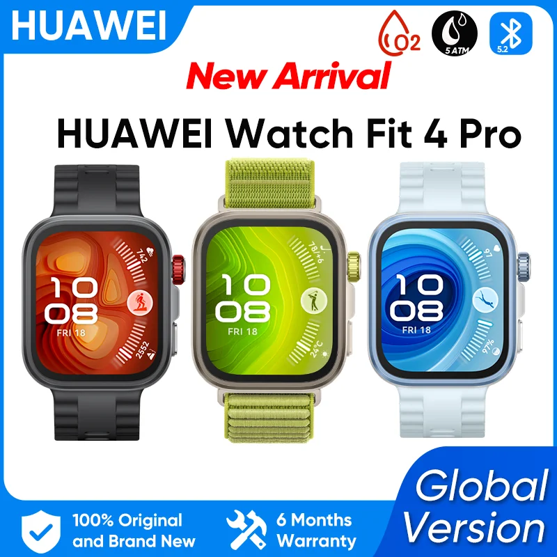 

Глобальная версия HUAWEI Watch Fit 4 Pro Smartwatch 1,82-дюймовый AMOLED-дисплей Сапфировое стекло ЭКГ, совместимый с iOS и Android NFC