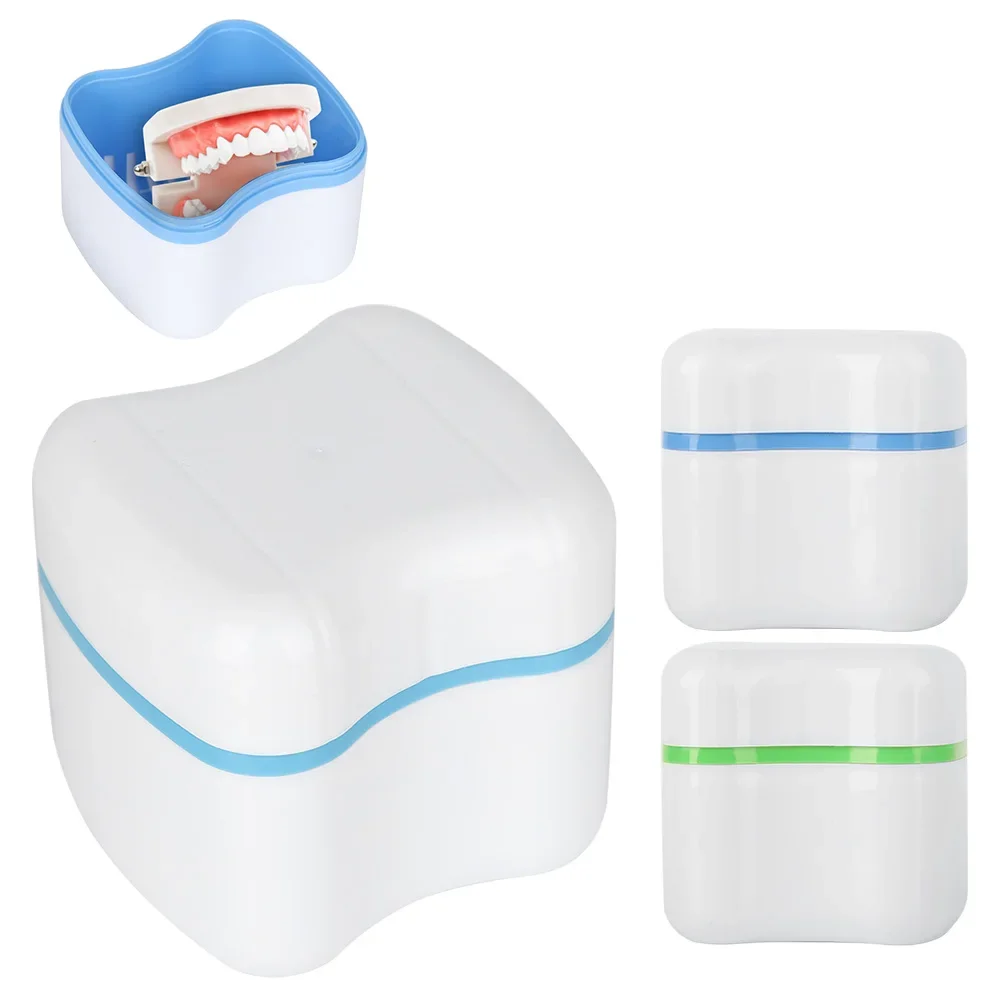 Portable Small Water-Resistant Denture False Teeth Store Cleaning Storage Case With Filter Screen Container Dental Appliance Box