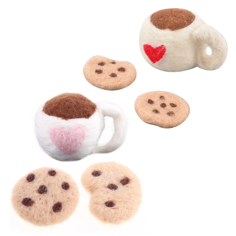 3 Pcs/Set DIY Baby Wool Felt Milk Tea Cup+Cookies Decorations Newborn Photography Props Infant Photo Accessory