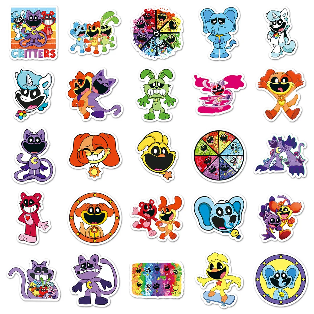 10/30/50pcs divertenti Critters sorridenti gioco adesivi per cartoni animati Anime Graffiti Sticker fai da te Skateboard Notebook decalcomania del telefono per bambini giocattolo