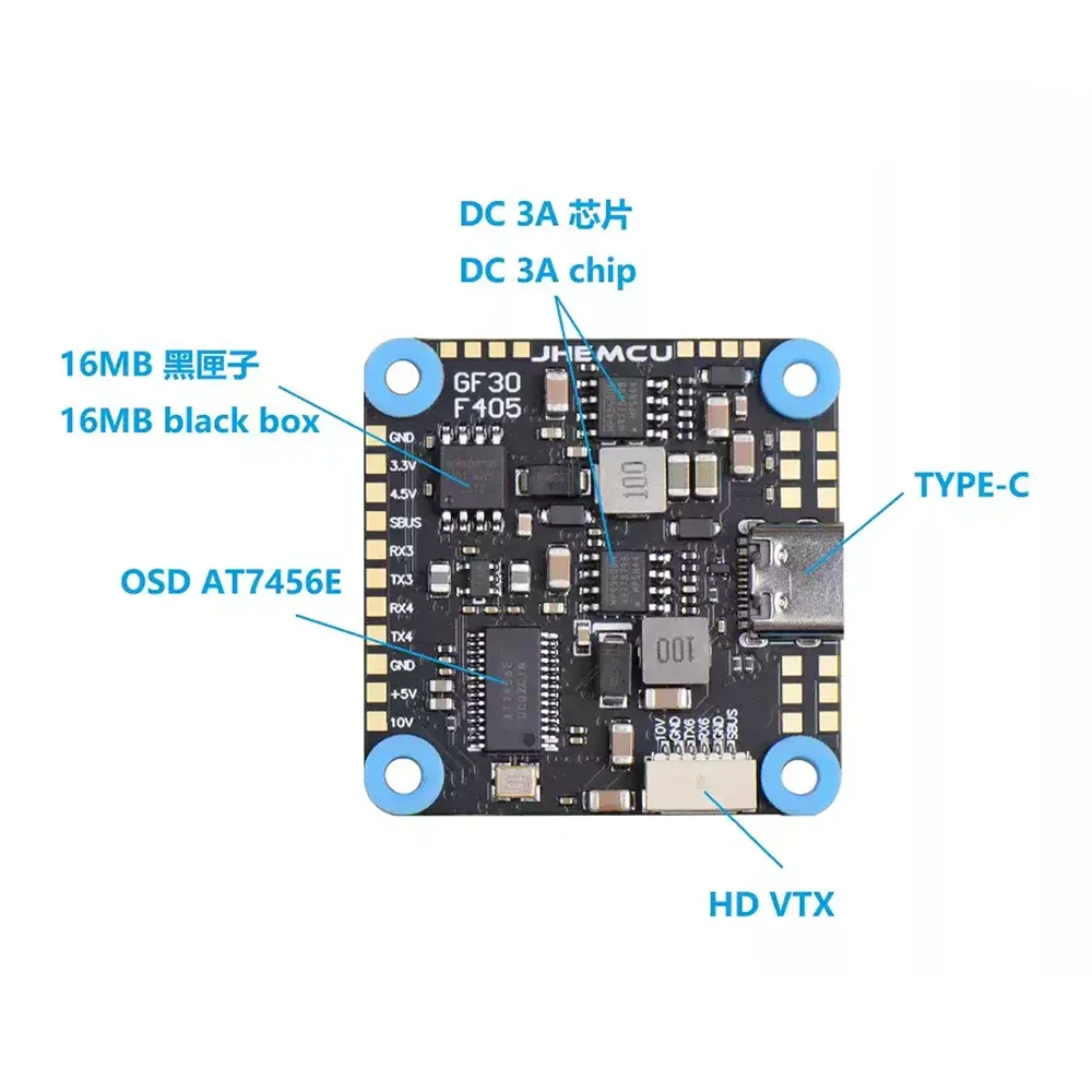 JHEMCU GF30F405-ICM 42688P Baro OSD BalckBox 5V 10V デュアル BEC F405 フライトコントローラー 3-8S 30X30mm RC FPV フリースタイルドローン用
