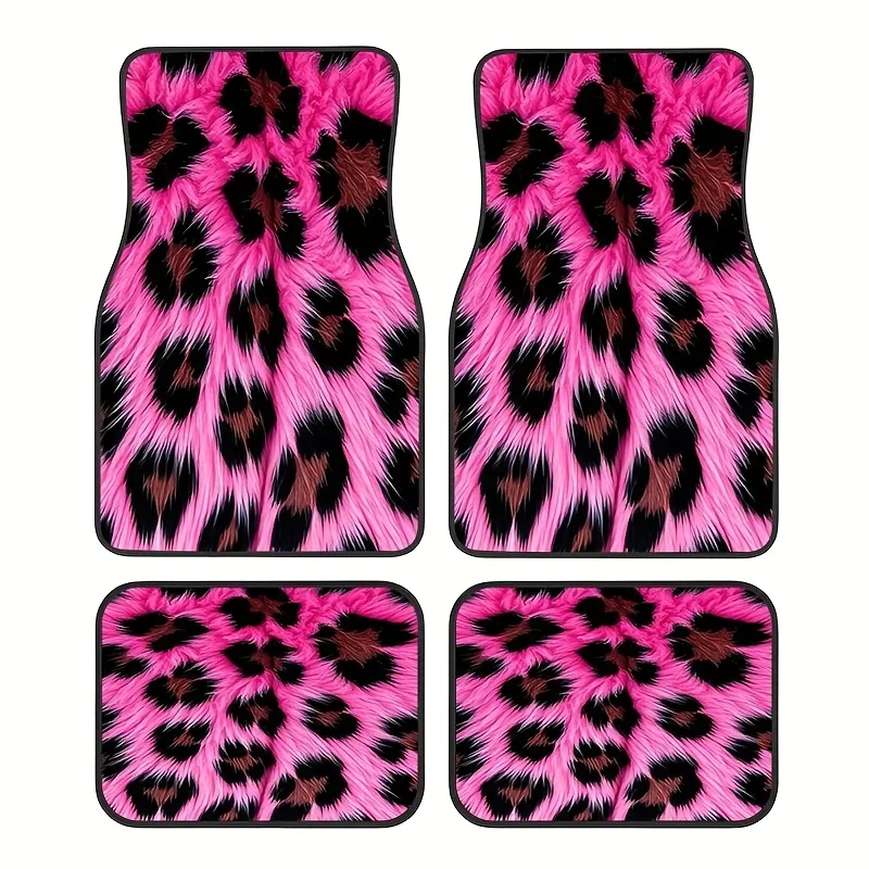 

Set Of 4 Universal Floor Mats For And Suvs Featuring A Pink Leopard Print Design, Compatible With Front And Rear Seats Of Any Ve