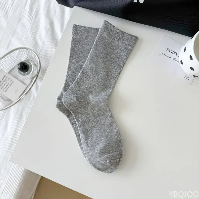 

5 pairs of breathable sweat absorbing solid color socks for spring autumn with elastic opening thin cotton midsole socks