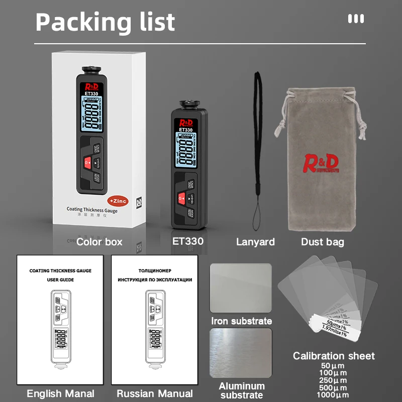 R & D ET330 + Zn Mobil Cat Coating Thickness Gauge Cat Mobil Menyepuh Dgn Listrik Logam Seng Coating Thickness Tester Meter fe & NFe & Zinc