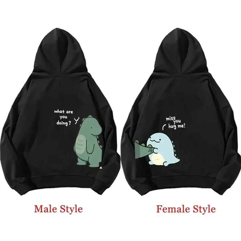 Unisex üstleri bahar sonbahar erkek kadın kazaklar çift kapşonlu Y2k giysileri komik dinozor baskı Hoodies uzun kollu kazak