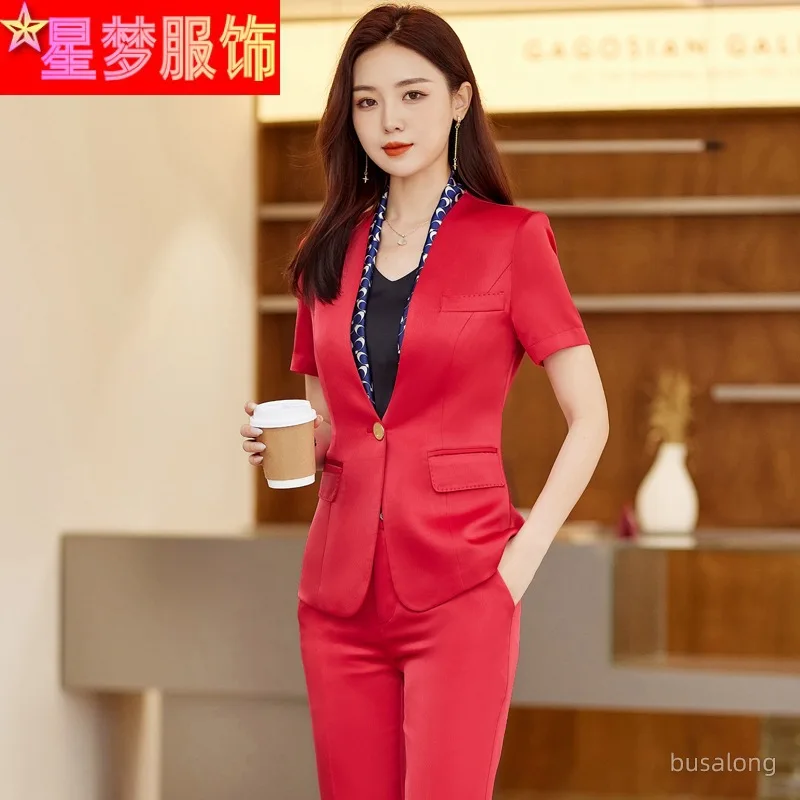 Set completo piccolo alla moda per donna Nuova giacca blazer a maniche corte rossa casual professionale estiva da donna sottile