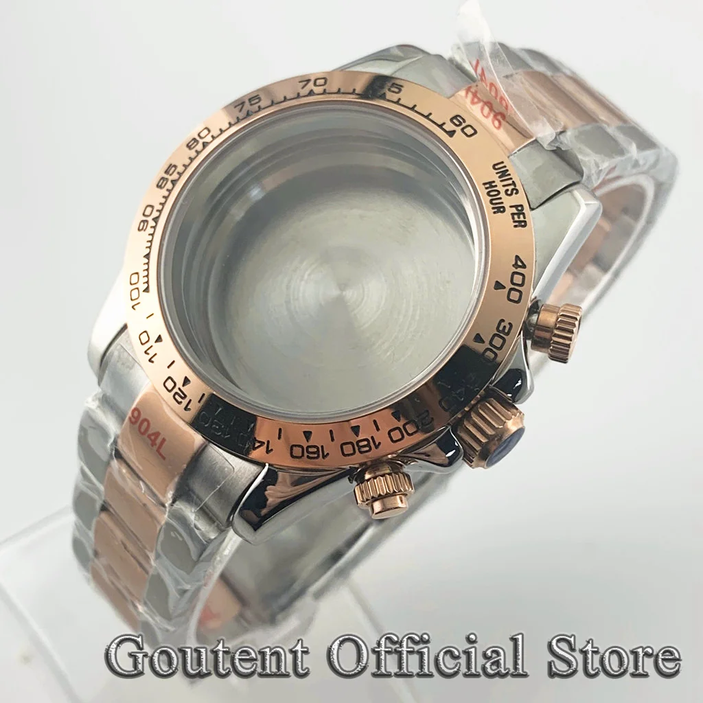 

Goutent 39mm Rose gold Sapphire Crystal Quartz Watch Case Fit VK63 VK64 6 Hands Quartz Movement Watch Accessories