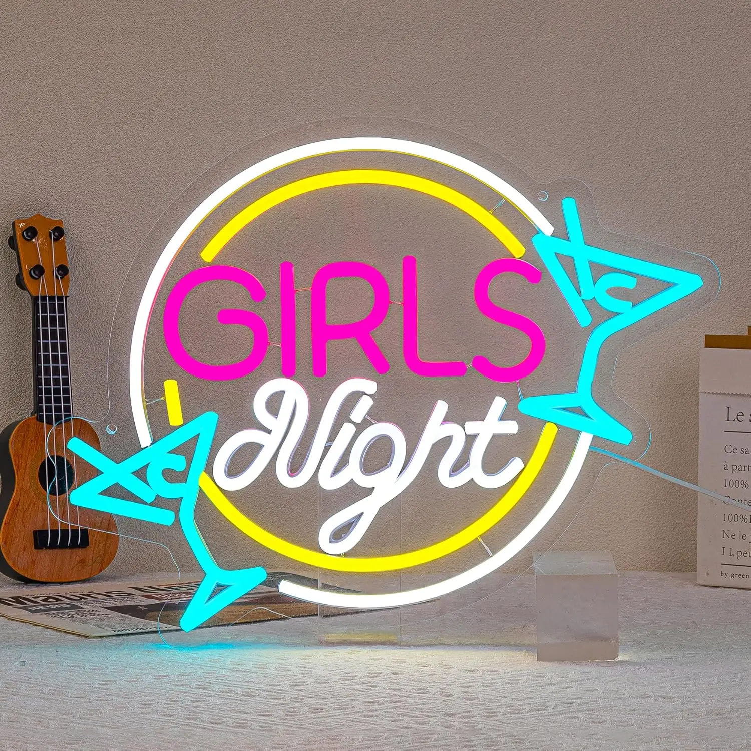 Girls Night Neon Light Dimmable LED Wall Decor Martini Glass Sign USB Powered Bachelorette Party Bedroom Beauty Salon Bar Decor