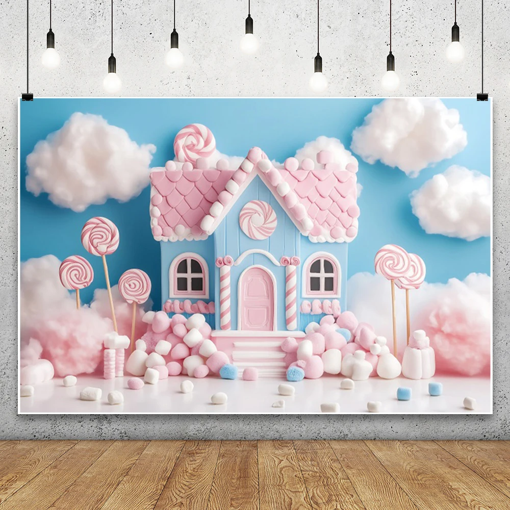 Pain d'épices maison fond bleu ciel nuages blancs Dessert histoire sucette douce fille bébé douche gâteau Smash fête Photo toile de fond