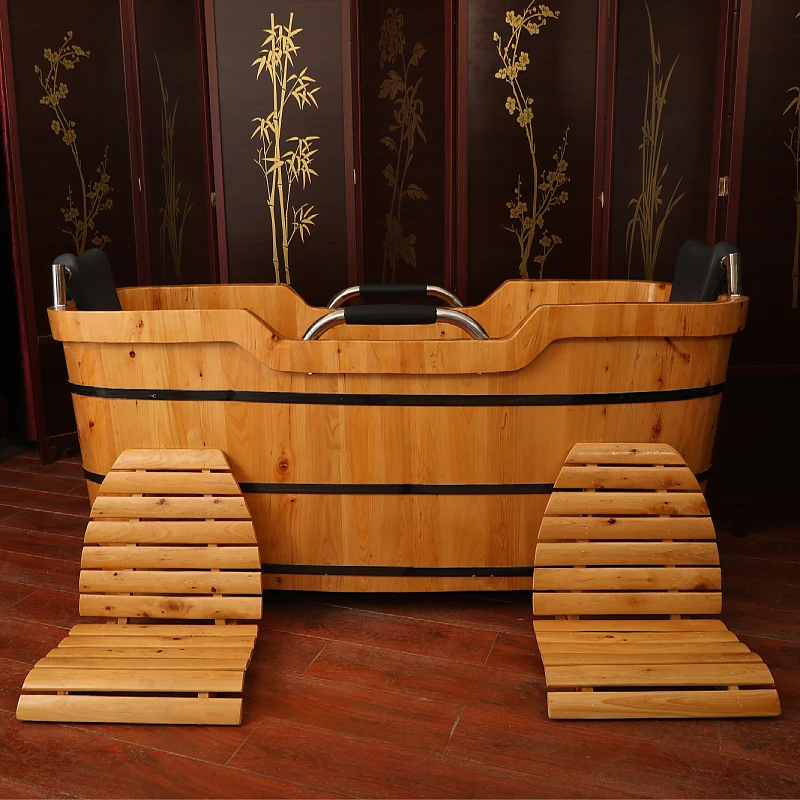 Double person cedar wooden bucket for adults, Mandarin duck bath bucket for couples, solid wood for comfortable home use