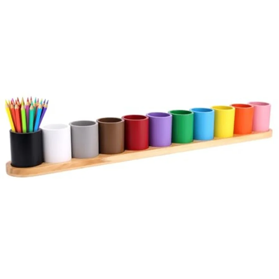 

Wooden Colored Pencil Holder, Crayon Holder Creative Desk Wood Colored Pencil Holders with 11 Movable Compartments Pen Cups Hol