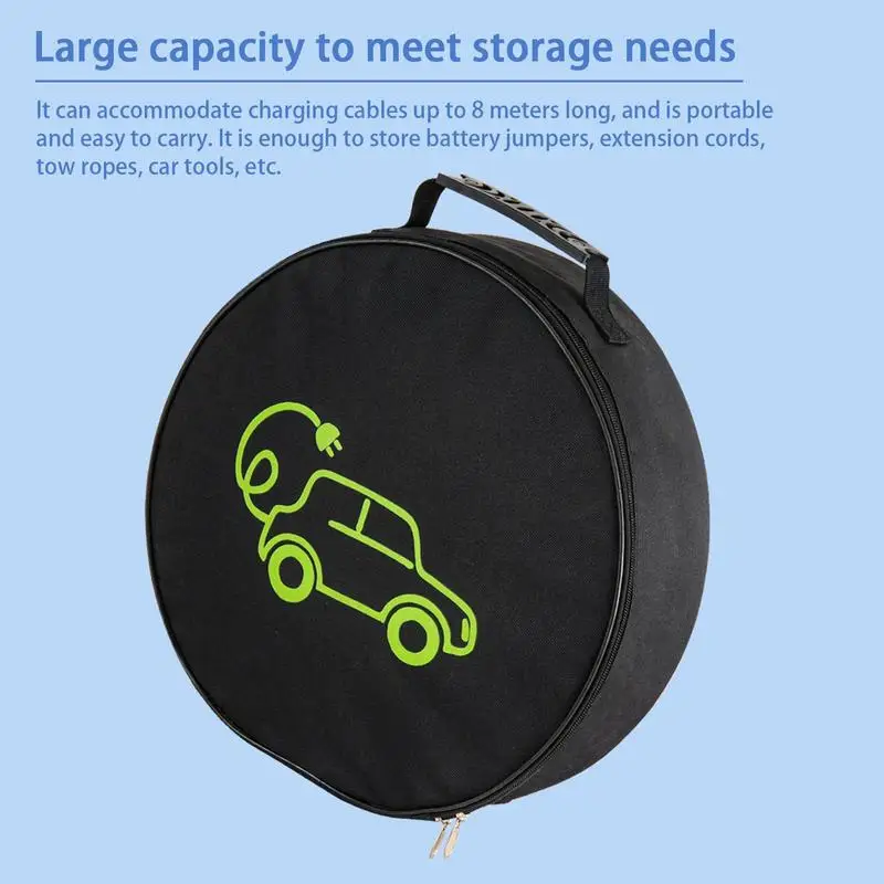 EV Cable Storage Bag Waterproof Round EV Charging Cords Organizer Carrier Cable Storage Accessories For Extension Cables EV