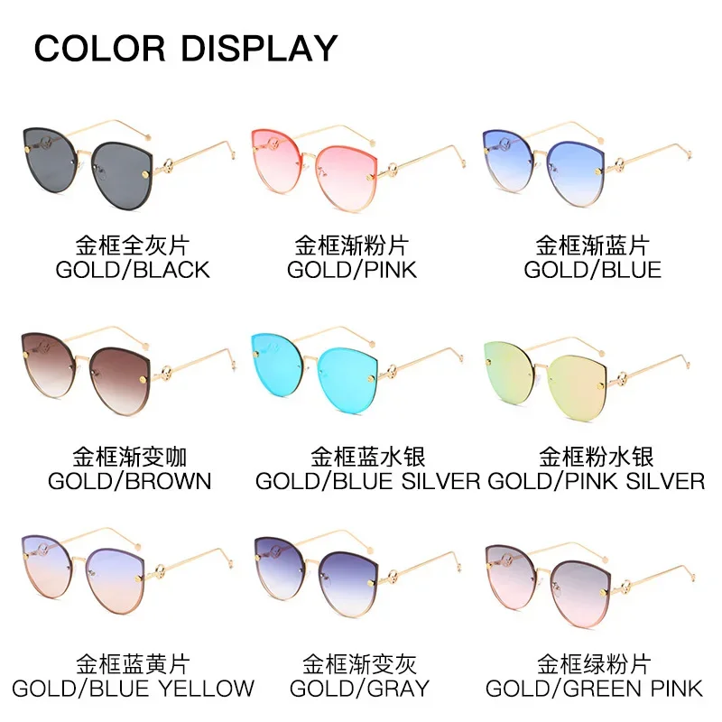 Classic Cat Eye Sunglasses Women Fashion Metal Big Cateye Sun Glasses For Ladies Vintage Mirror Shades Oculos UV400