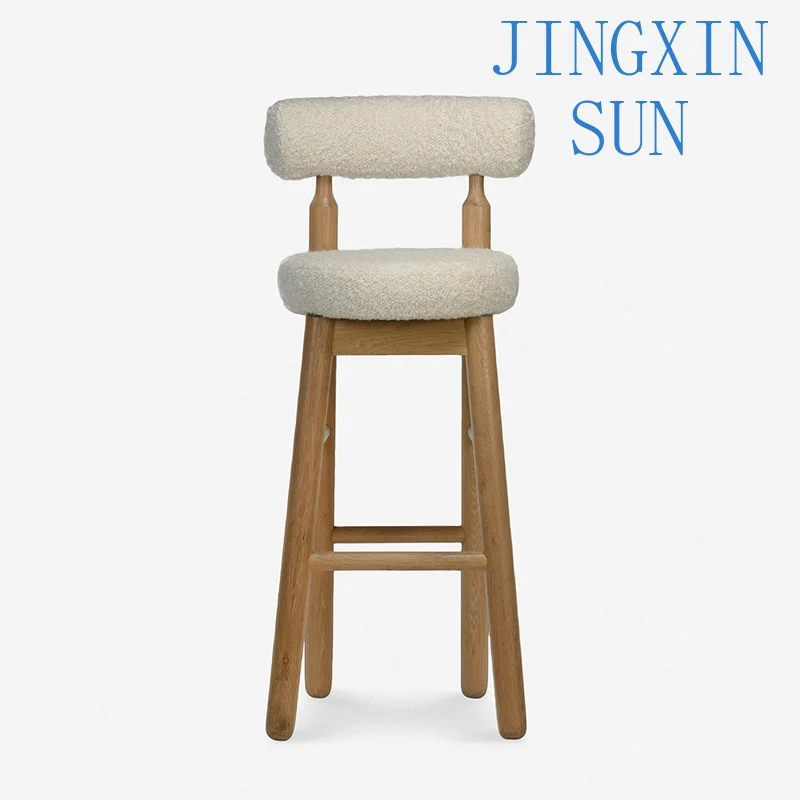 French Simple Solid Wood Cream Style Bar Bar Chair, Small Apartment Household Makeup Chair Simple Balcony Leisure Chair