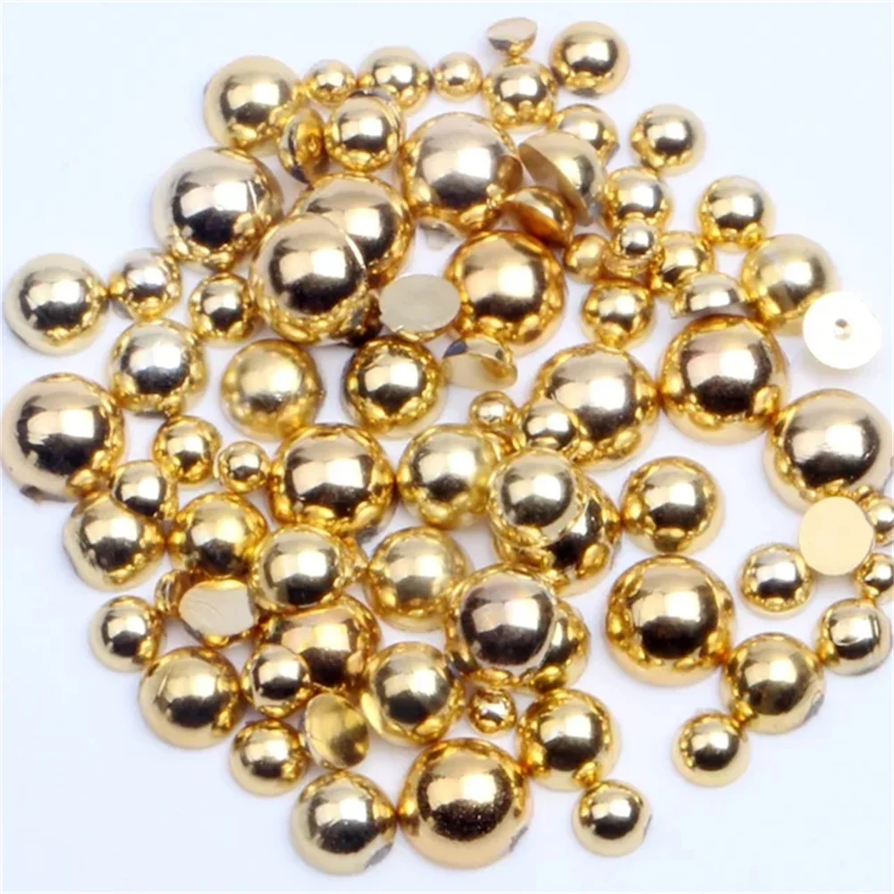 3mm-12mm Gold Plated/Silver Plated Half Round Flat Bottom ABS Imitation Pearl Net Red Nail Art Pearl DIY Handmade Jewelry