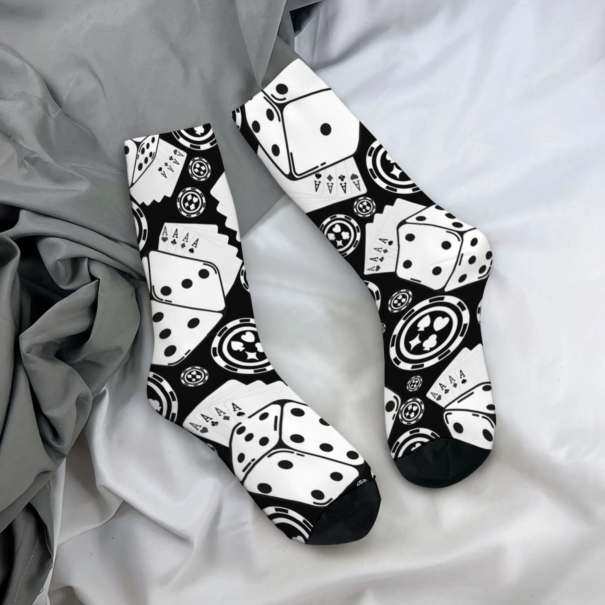 Cartoon Playing Card and Dice Print Men's Mid-calf Socks Non-slip Comfortable Soft Socks Street Hip-hop Quirky Fun Casual Socks