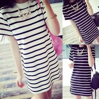 Summer Korean Version Striped Women's Short-sleeved T-shirt Women's Dress Women's Clothing