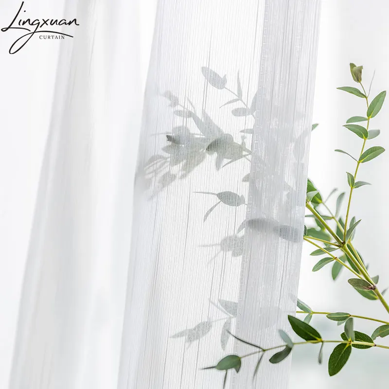 White Tulle Voile Curtian For Living Room Line Striped Window Screen For Bedroom Sheer Curtains For Kitchen Drapes Ready Made