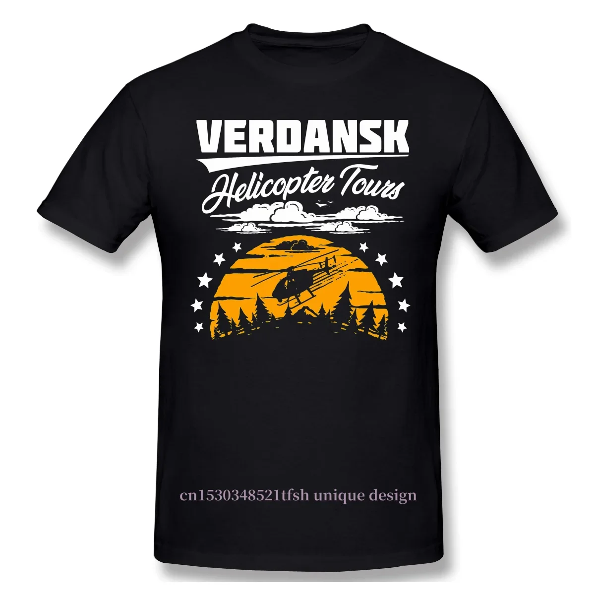 Men Black Ops Cold War Adventure Games Black T-Shirt Warzone Verdansk Helicopter Tours Classic Pure Cotton Tees Harajuku