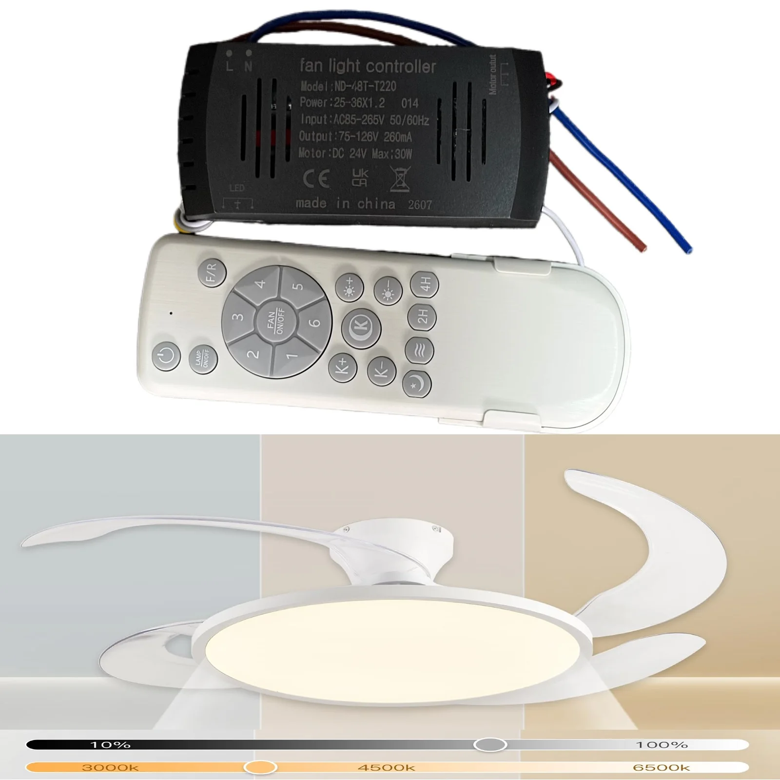 IRALAN Smart Transformer 42/48-inch Ceiling Fan Light Fan Led Driver Easy To Install Remote Control Dimming and Timer Driver