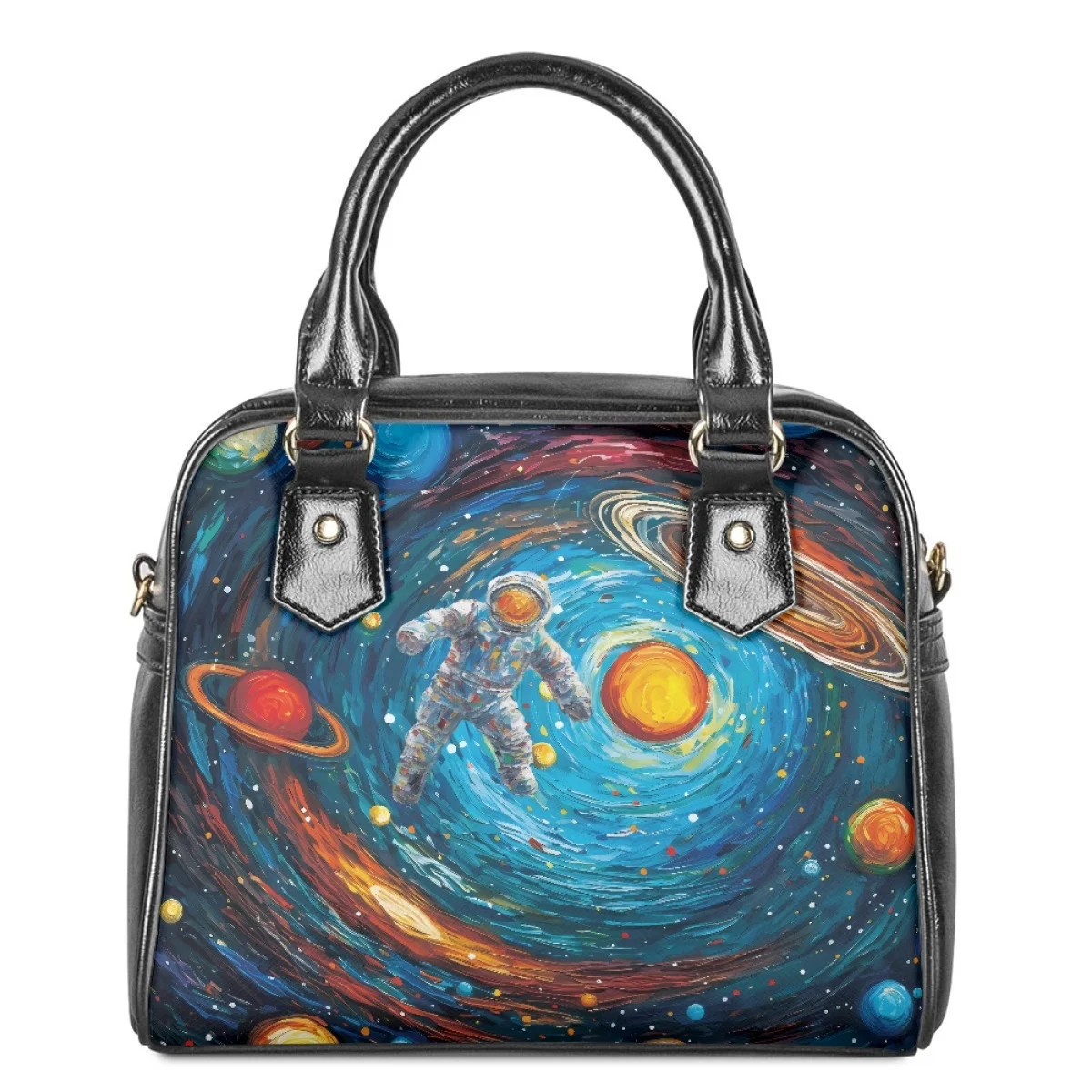 Jackherelook Ladies's Casual Tote Handbag Astronaut Starry Sky Painting Women PU Leather Shoulder Bag Female Light Messenger Bag