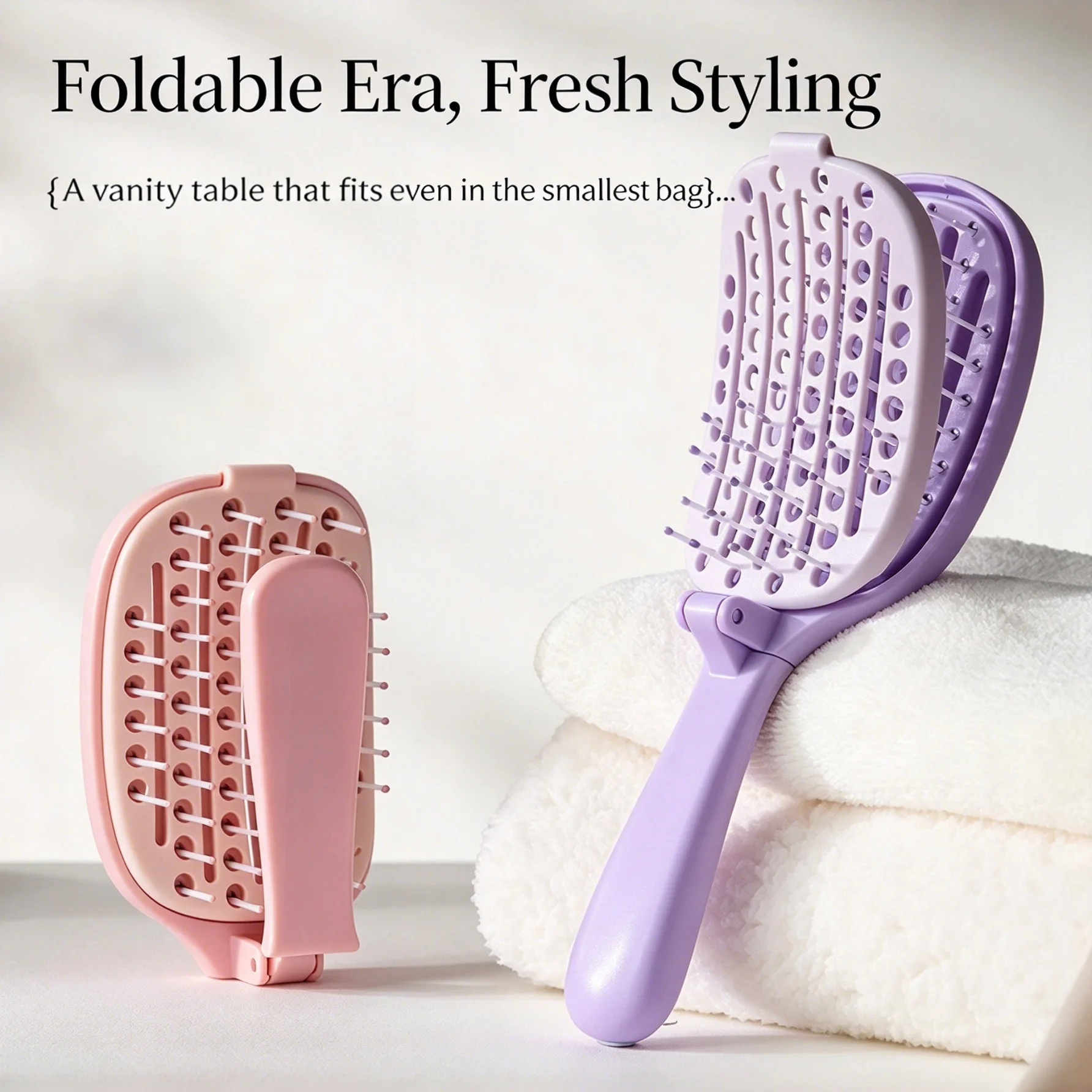 Foldable Self Cleaning Hair Brush Detangling Scalp Massage Comb Hollow Wind Guide Portable Anti Tangle Styling Brush for Travel