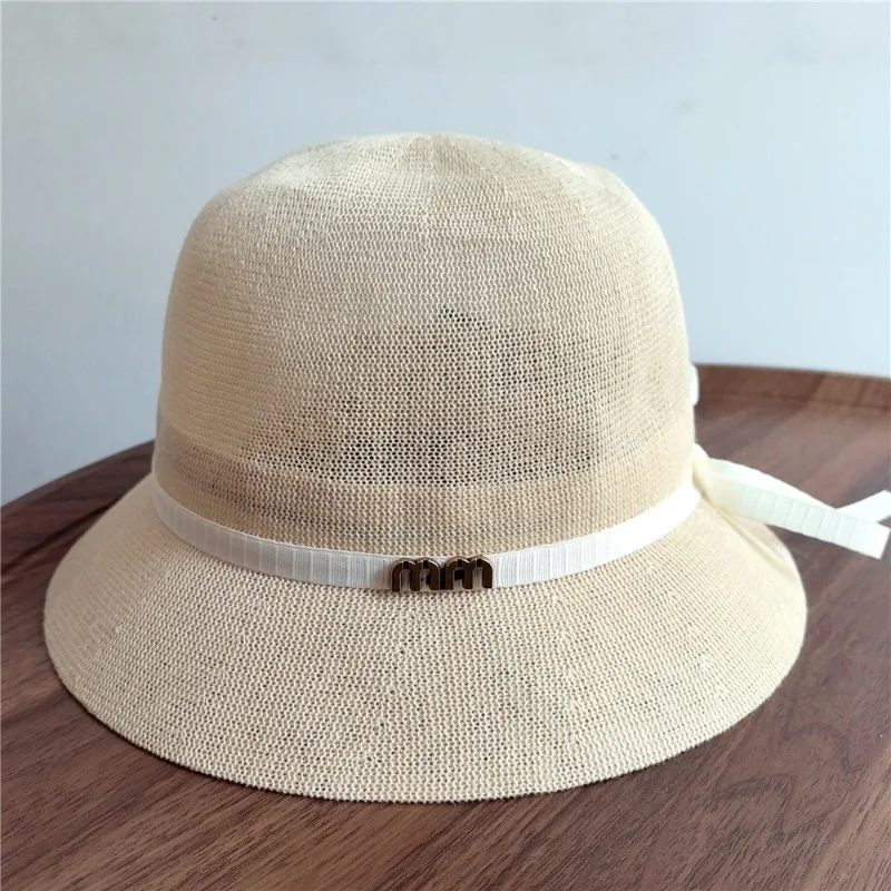 Korean of Simple Ribbon Bow Knitted Fisherman Hat Women Thin Sun Hat in Spring and Summer Sun Basin Hat