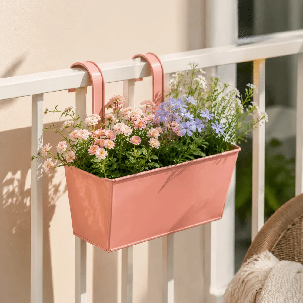 Modern Outdoor Plants Planter Window Box Metal Iron Hanging Flower Pots Weather-Resistant Wall Mount Storage Box Railings