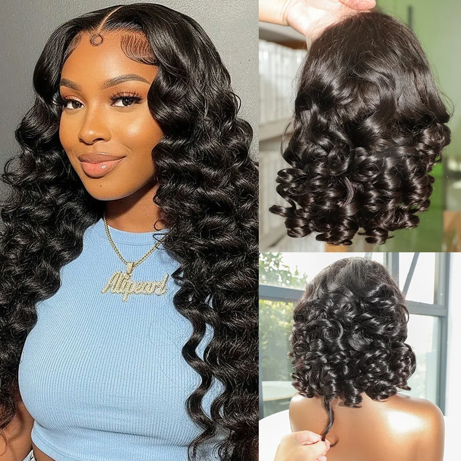 

Короткий свободный парик-боб 13x4 из 100% натуральных вьетнамских волос Double Drawn, с кружевной передней частью, высококачественный, с объемными кудрями