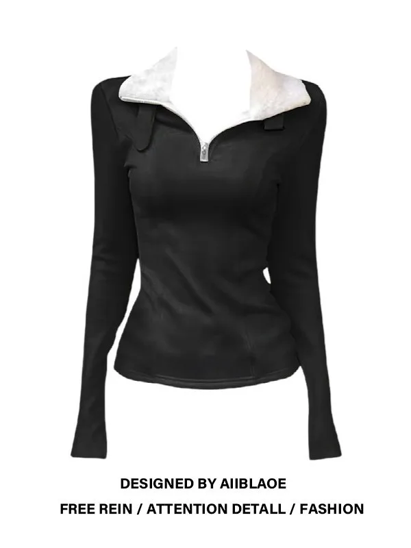 

Женская футболка с воротником больших размеров в американском стиле Sle Long Sve, облегающая осенне-зимняя модная универсальная футболка Ele Beau