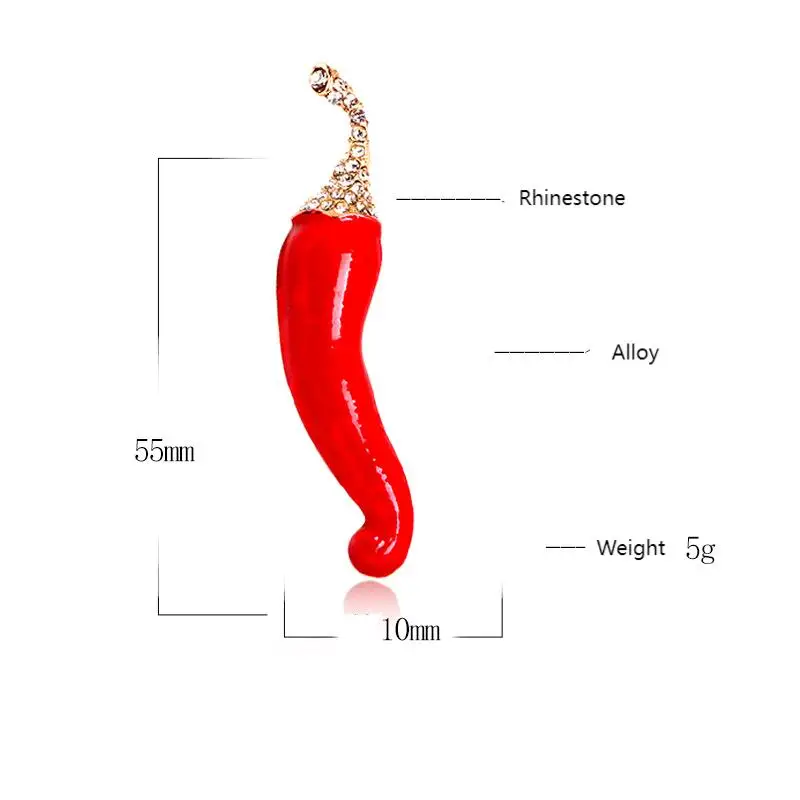 Classic Red Enamel Pepper Rhinestone Brooches For Women Trendy Drip Oil Chili Vegetable Brooch OOTD Clothing Pins Casual Jewelry