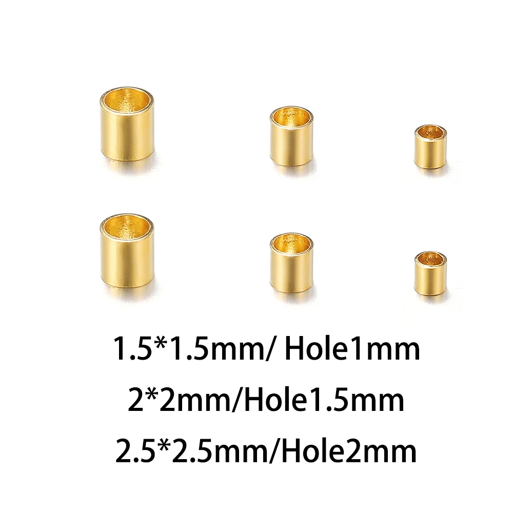 100 stks/partij 1 1.5 2mm Goud Kleur Rvs Buis Ketting Lederen Koord Kralen Einde Kralen Voor DIY Sieraden maken Accessoires