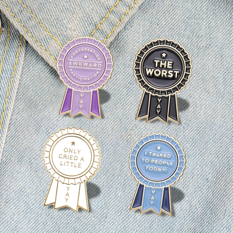 

Introvert Award Enamel Pins Custom Conversation Awkward Only Cried A Little Brooch Lapel Badge Fun Jewelry Gift for Kids Friends