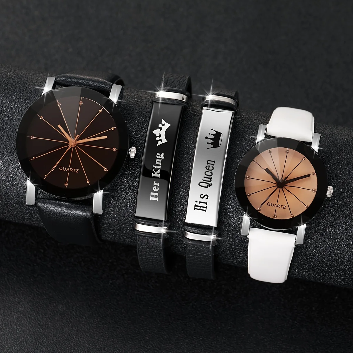 4 Pcs Set Fashion Couple Sports Watch Quartz Watch Luxury Leather Bracelet Simple Casual Clock Watch Alloy Jewelry Accessories