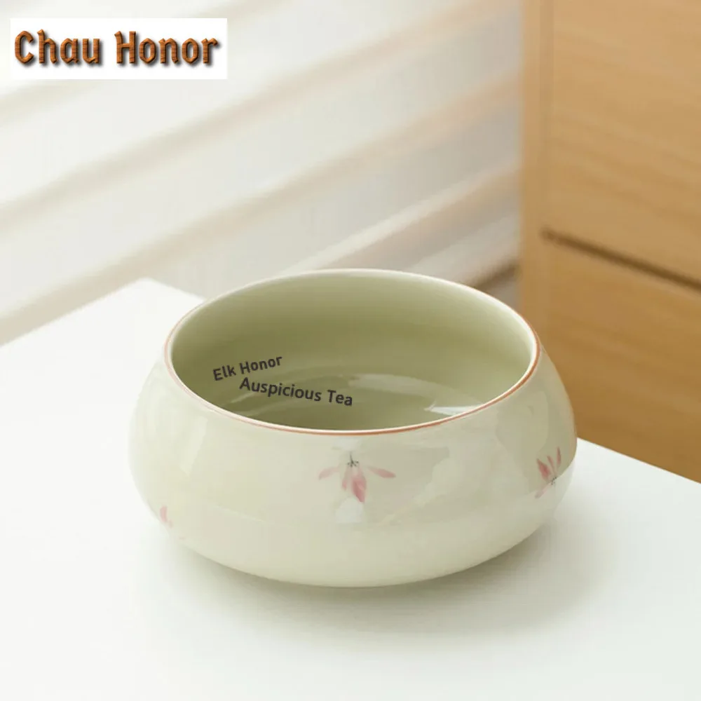 1080ml Pure Hand-painted Pink Orchid Jianshui Boutique Washing Cup Bowl Writing-brush Washer Chaxi Cha Tea Set Accessories Craft