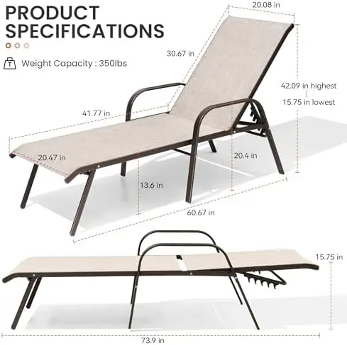 Outdoor Chaise Lounge Chair,5-Position Pool Lounge Chairs with Armrests Sunbathing Recliner for Patio,Beach,Deck,Yard