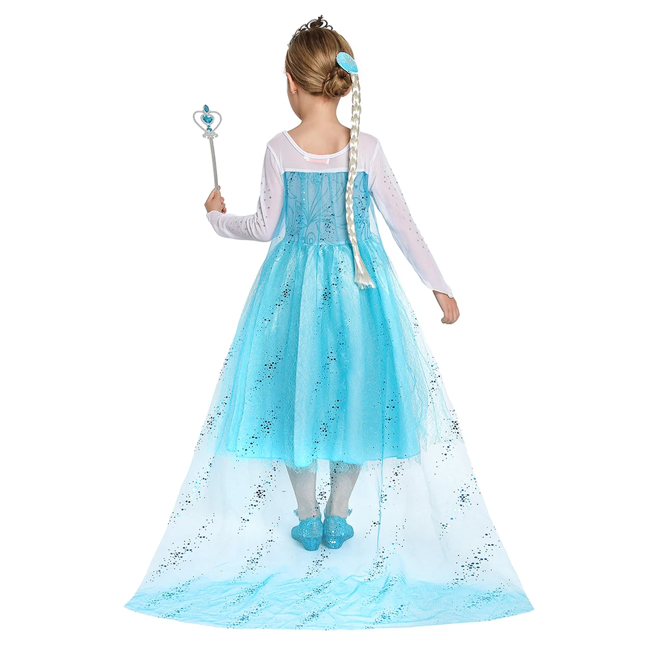 Vestido de princesa Elsa de Disney para niñas, disfraz de manga larga, reina de hielo, carnaval, fiesta de cumpleaños