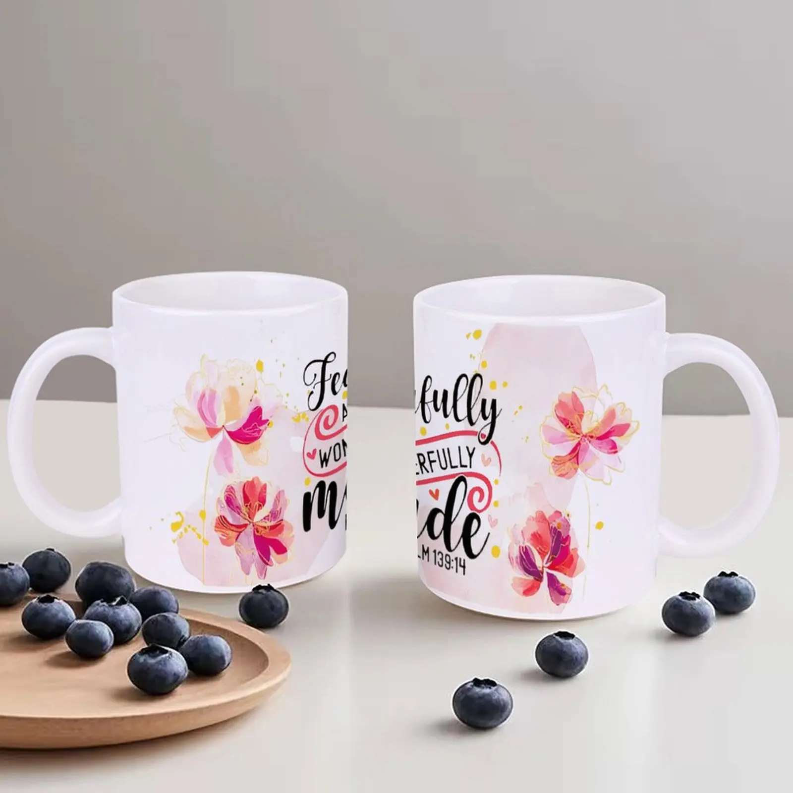 

Fearfully And Wonderfully Made3 Mugs, 11oz White Ceramic Sublimation Cups for Outdoor Activities