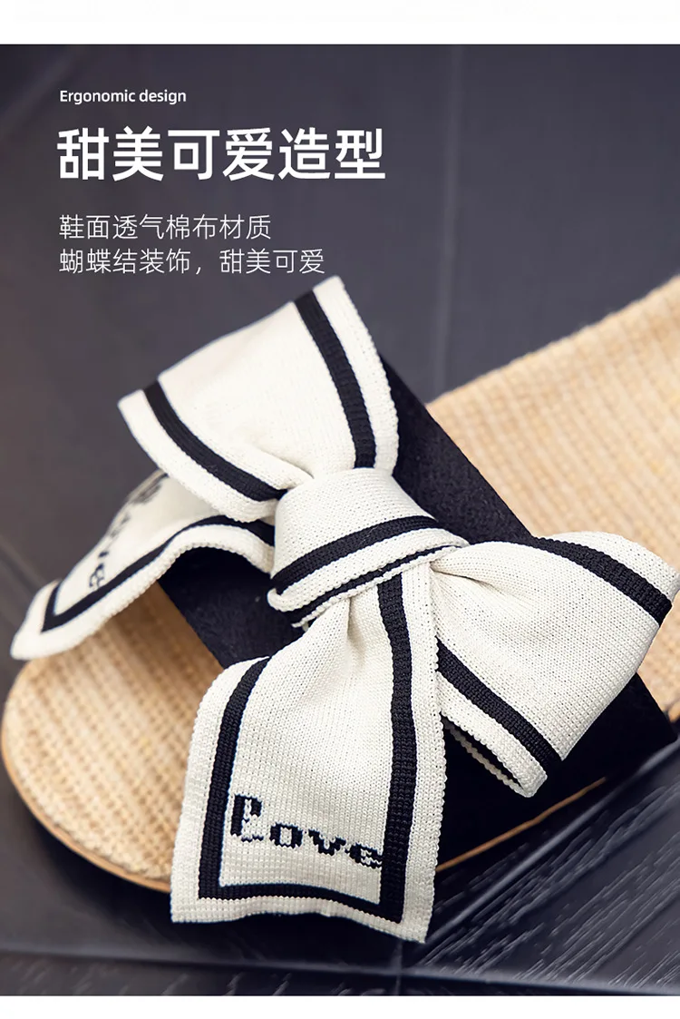 Mntrerm große Schleife Hausschuhe Indoor rutsch feste Hausschuhe weichen Boden Viskose Leinen Sandalen und Hausschuhe – Detail 13