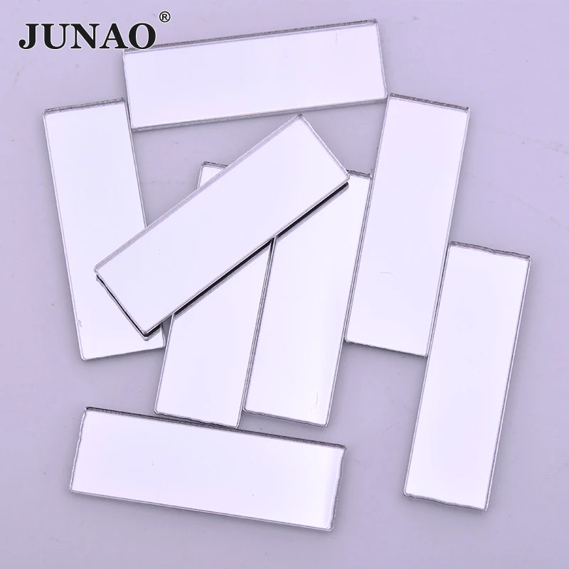 JUNAO 20 pz 10*30mm trasparente specchio Strass argento cristallo Flatback acrilico Strass Applique colla su pietre per la decorazione fai da te