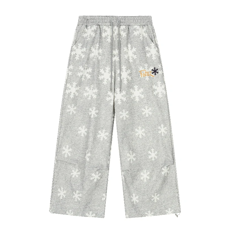 الأمريكية رمادي ندفة الثلج طباعة كاملة الصوف سراويل تقليدية نسائية 2025 شتاء جديد فضفاض متعدد الاستخدامات الدافئة واسعة الساق بنطلون السيدات #6