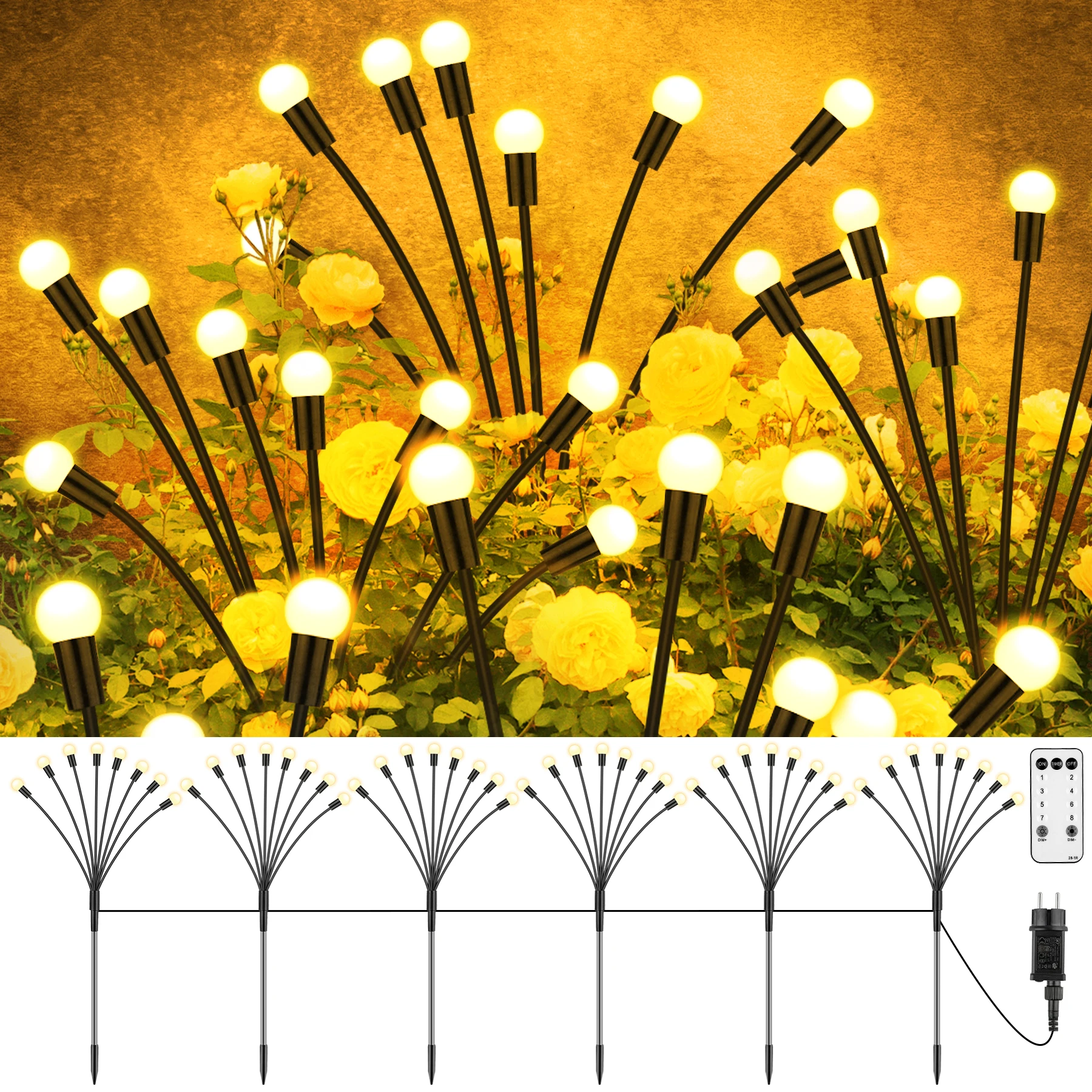 6pcs EU/UK Plug Firefly Lights Outdoor IP65 Waterproof Garden Lights for Decoration Lawn Lamps  Country House Balcony Decor Lamp