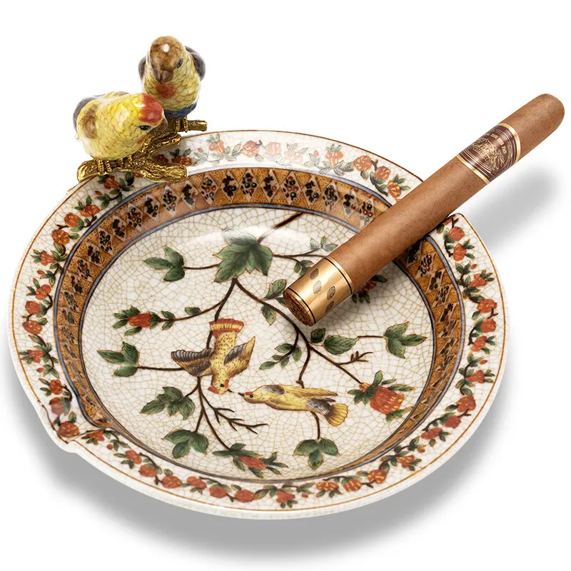 Cigar ashtray large diameter smoke slot ceramic inlaid copper multi-caliber