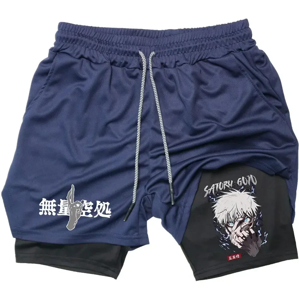 2024New Anime 2 in 1 Gym Shorts Compression Stretchy Sports Shorts Quick Dry Fitness Workout Summer Men\'s Performance Shorts