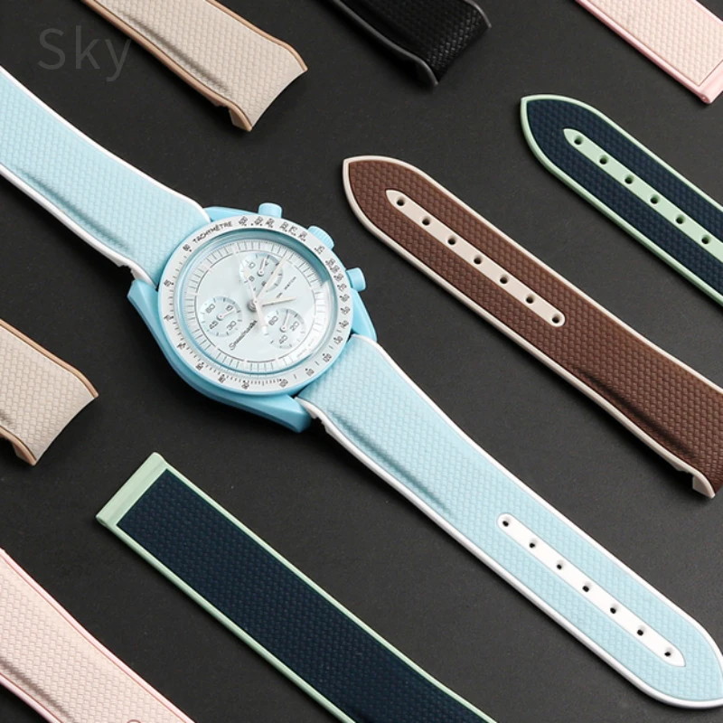 

Ремешок силиконовый для часов Omega Joint Swatch Series Arc, резиновый браслет унисекс с плетеным узором, Черный Серый, 20 мм, аксессуары