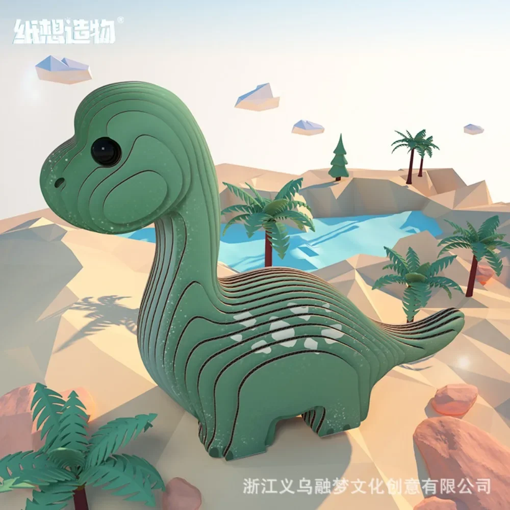 Set Mainan Kerajinan Tangan anak, teka-teki kertas dinosaurus DIY 3D buatan tangan rakitan stiker hewan minat tangan pada kemampuan untuk anak-anak
